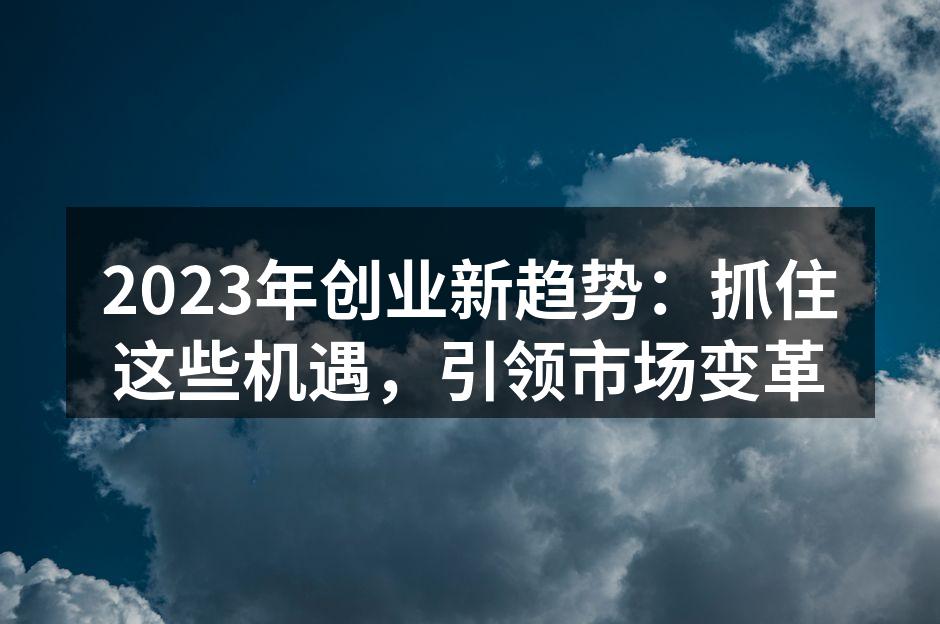 2023年创业新趋势：抓住这些机遇，引领市场变革